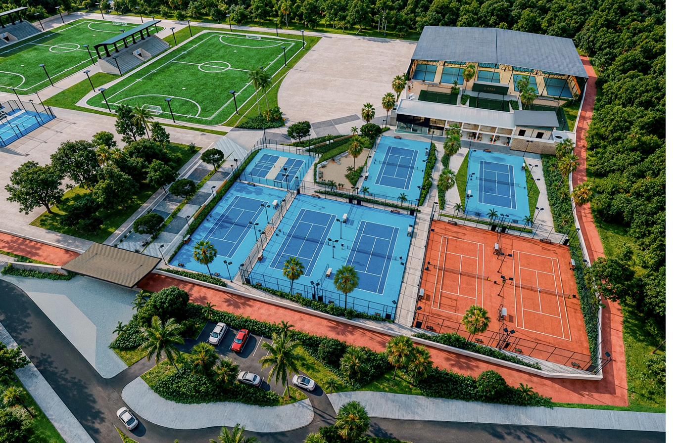 Aerial view of the Cana Sport Center campus in VistaCana, Punta Cana