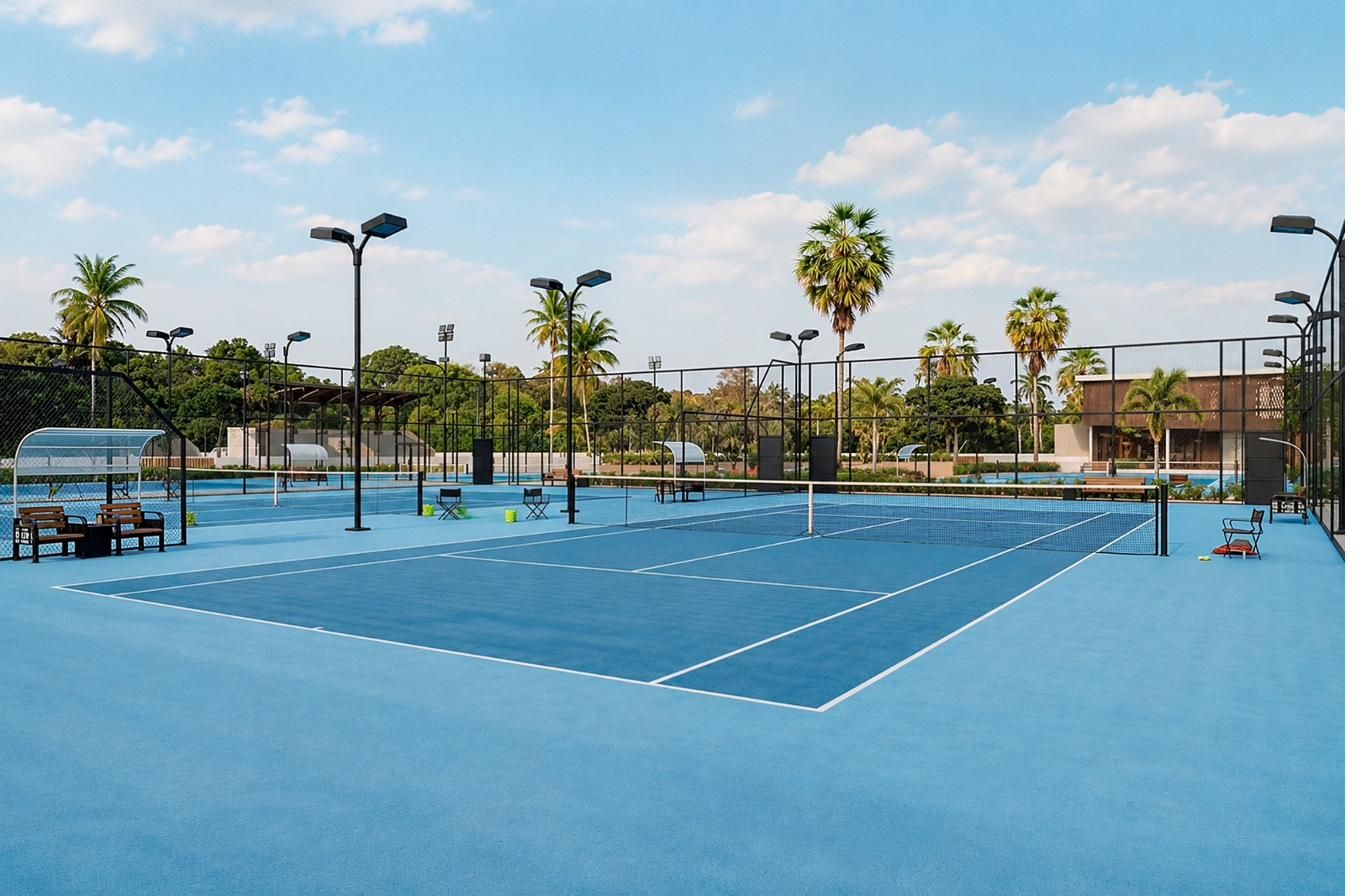 Outdoor hard courts under competition lighting